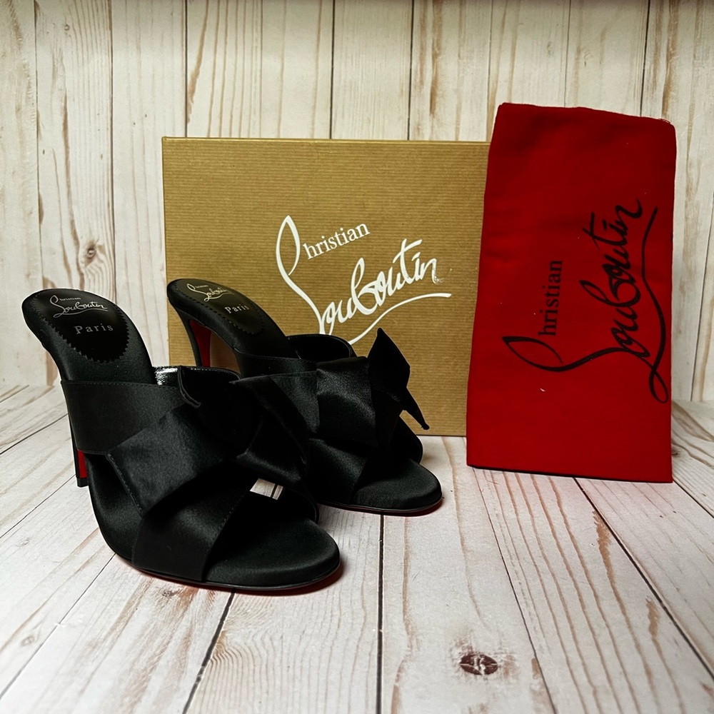 Christian Louboutin Matricia Bow Satin Sandal Black Sz 39.5 / 9.5